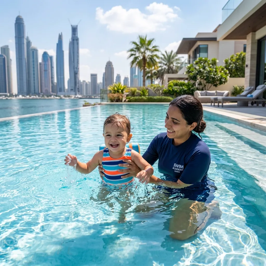 ProFit Swimming instructor with toddler learning to swim in Dubai